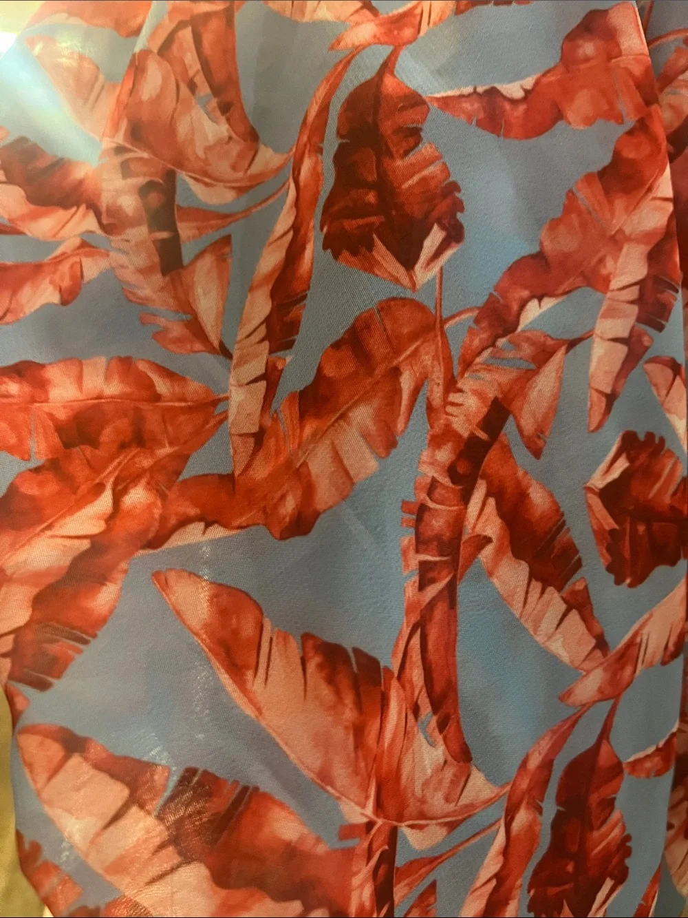 Coral Red and Blue Tropical Leafy Lightweight Scarf S48